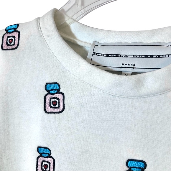 Michaela Buerger White Heart Perfume Bottle Crewneck Sweatshirt Top Women Small - Picture 12 of 15